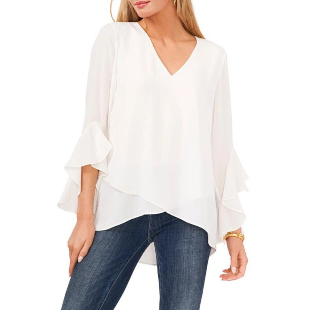 VINCE CAMUTO Women's Flutter Sleeve Crossover Top In New Ivory size M $125